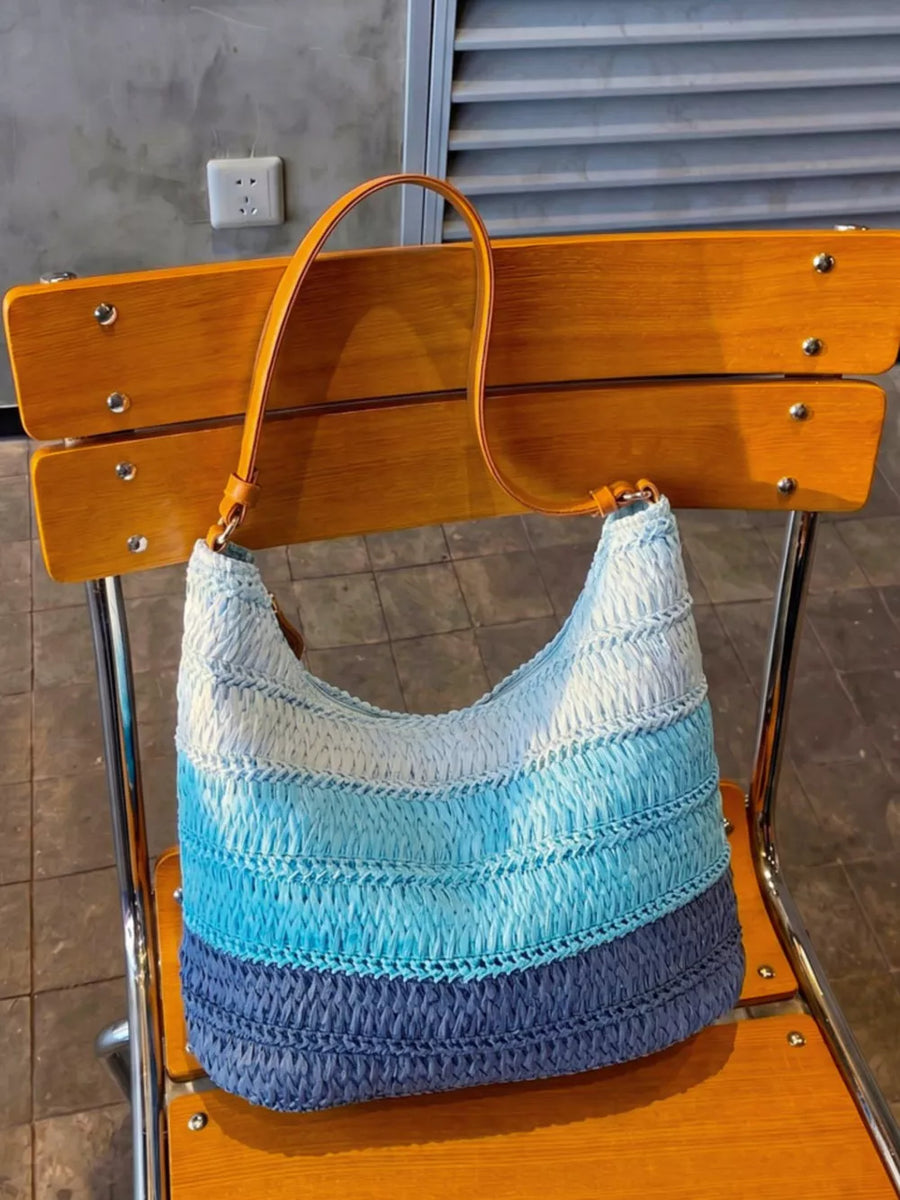 Blue Straw Woven Shoulder Bag