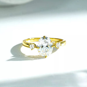 925 Sterling Silver 18k Gold-plated Zircon Oval-cut Ring in clear with oval-cut zircon