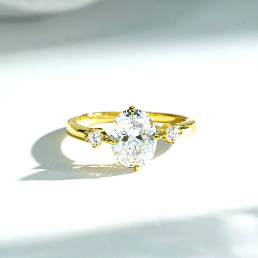 925 Sterling Silver 18k Gold-plated Zircon Oval-cut Ring in clear with oval-cut zircon