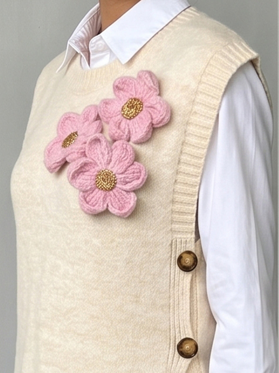 Pink regular sweater vest with crew neck