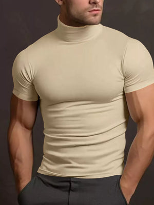 Tan Men's Plus Size Short Sleeve Turtleneck T-shirt