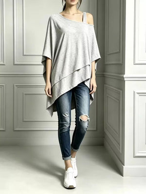 Black Full Size Asymmetrical Neck Short Sleeve T-shirt Plus Size