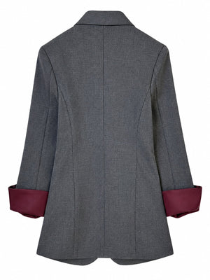 100% Polyester Care instructions: Machine wash cold blazer in charcoal gray with regular silhouette