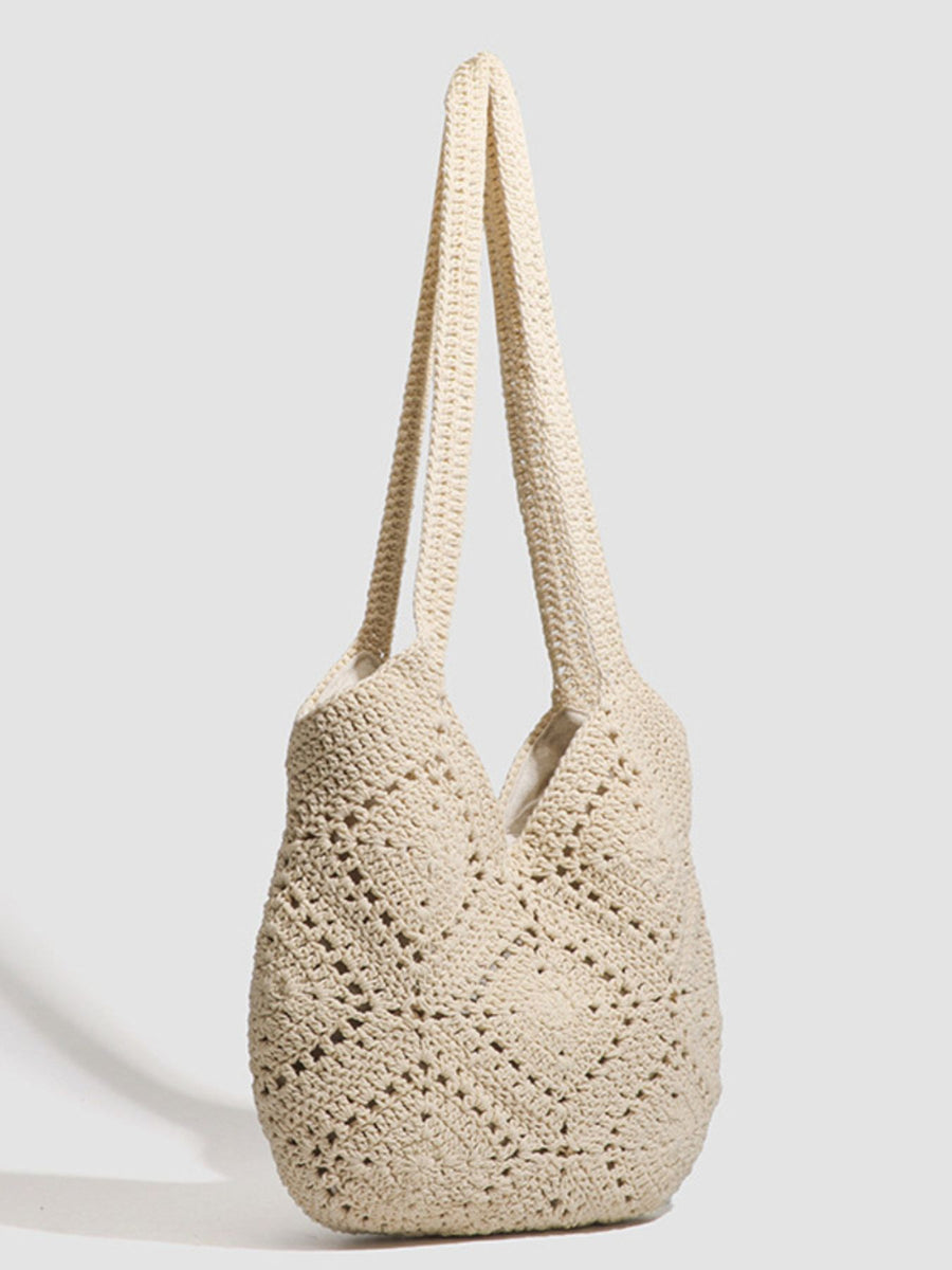 Beige Crochet Knit Shoulder Bag in cream with crochet knit