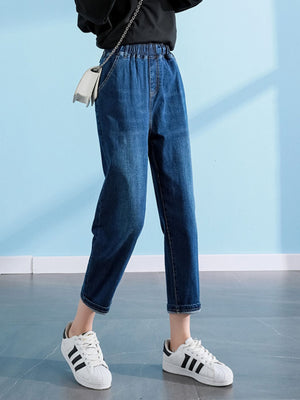 jeans in Blue with washed and ankle-length