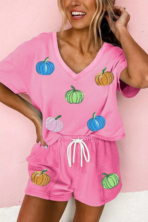 70% polyester, 25% cotton, 5% elastane Care instructions: Machine wash cold pajama set in hot pink with relaxed silhouette