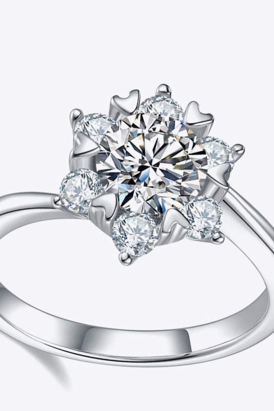 Silver floral cluster diamond ring in 925 sterling silver with sparkling stones.