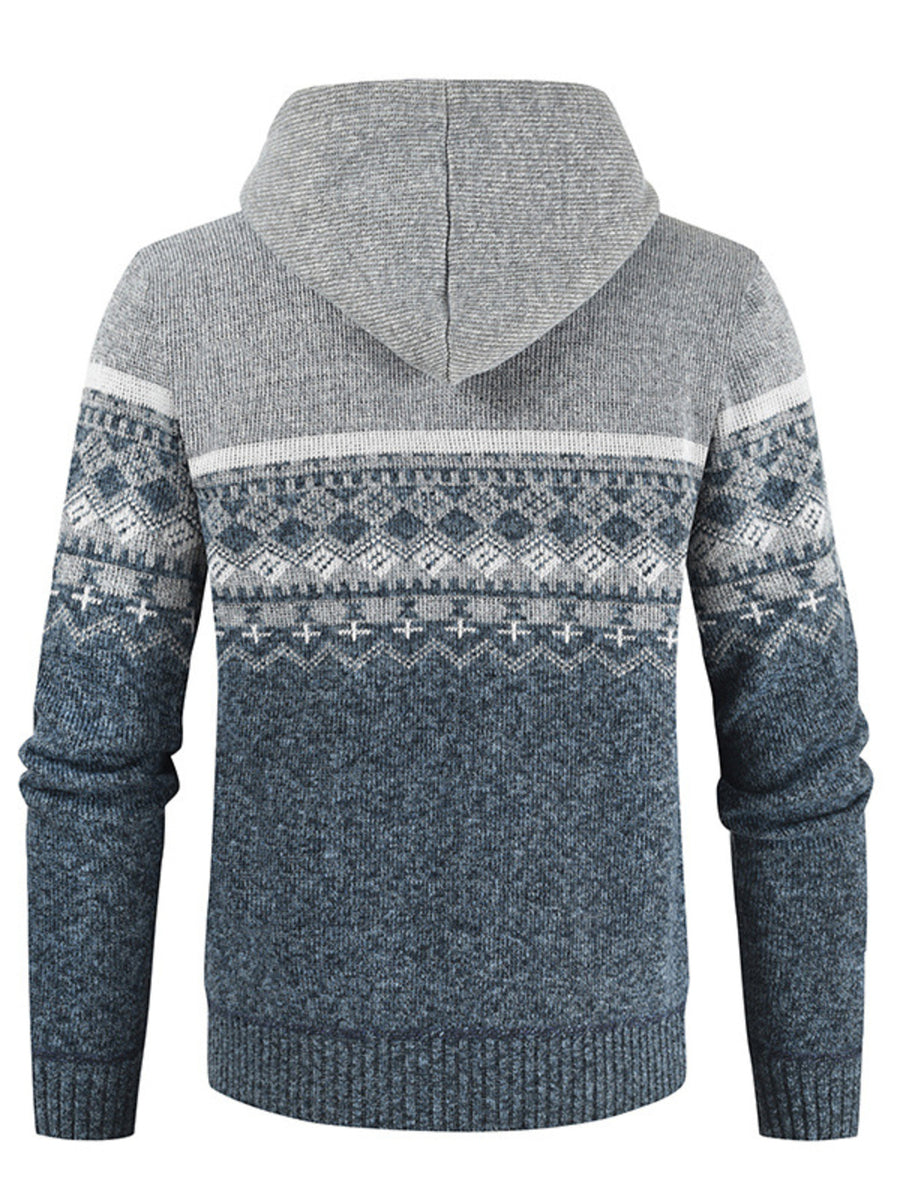 cardigan in Red with Fair Isle and hooded