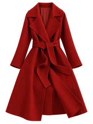 Longline Wool Coat With Belt in Camel with belted