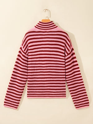 light pink zip-up sweater with hip-length and zip-front