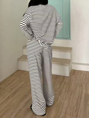 pajama set featuring striped in Gray with 100% polyester Care instructions: Machine wash cold texture