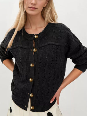 cardigan featuring openwork knit in Brown with 100% polyester Care instructions: Machine wash cold texture