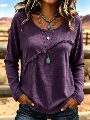 Yellow Full Size Fringe Detail Long Sleeve T-shirt Plus Size