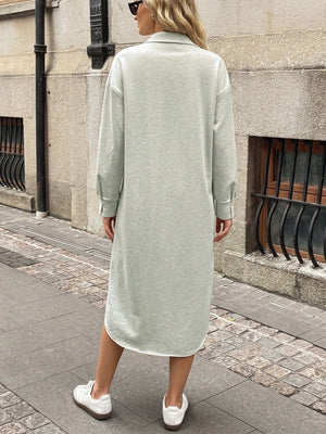 modern midi dress in Light Gray with collared