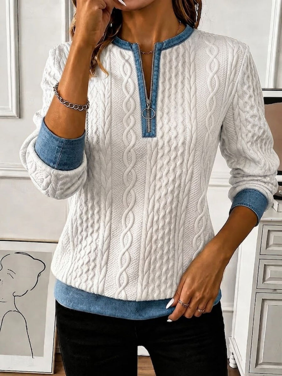 White regular sweatshirt with mock neck