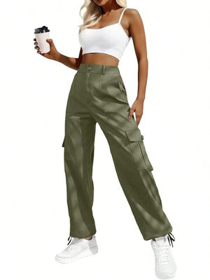 cargo pants in Army Green with pocketed and full-length