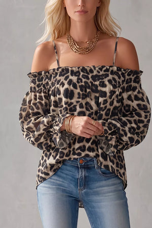 Leopard blouse with hip-length and pullover