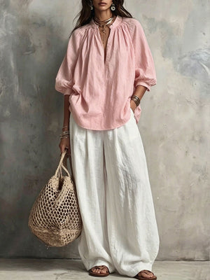 Black blouse and wide-leg pants set