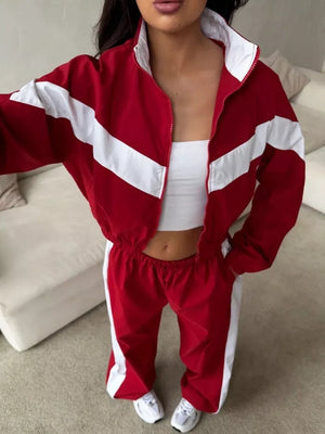 tracksuit set featuring color-block in Brown with 100% polyester Care instructions: Machine wash cold texture