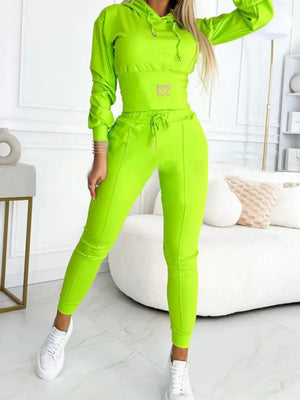 Fluorescent Green pullover hoodie with cropped and pullover