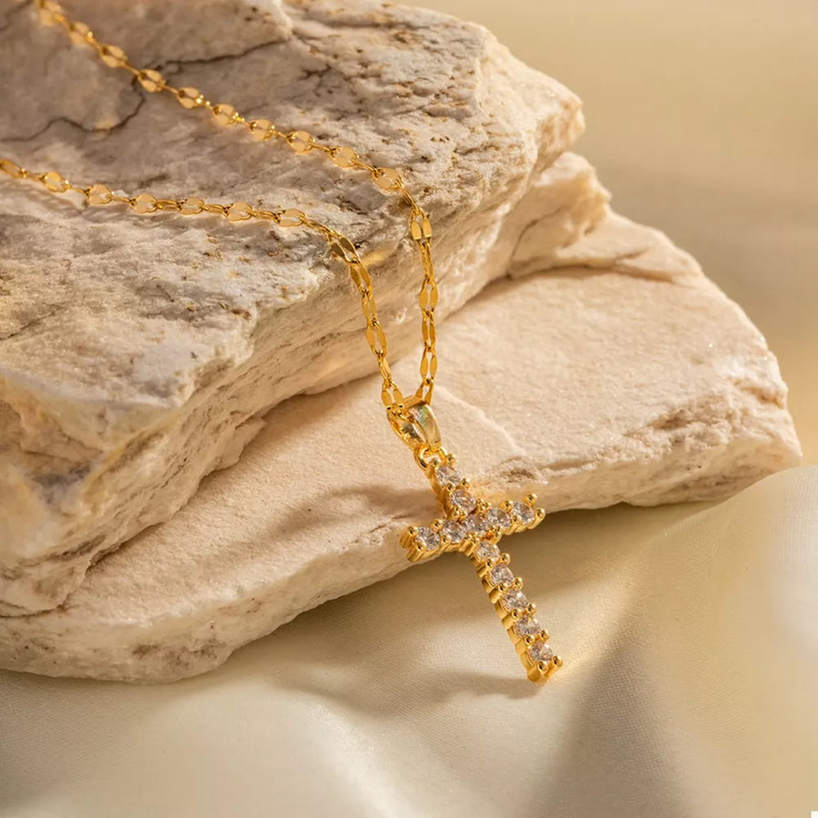 18k Gold-plated Cross Pendant Necklace in gold with cross pendant