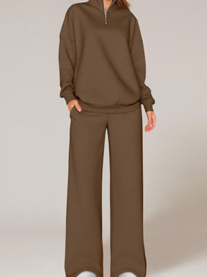 Burgundy sweat set with hip-length and half-zip