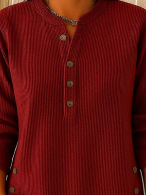 100% polyester Care instructions: Machine wash cold henley in Blue with relaxed silhouette
