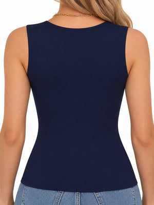 tank top in Dark Green with square neck and sleeveless