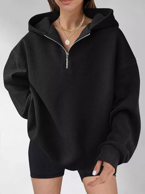 Red zip hoodie with zipper and long sleeve