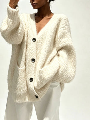 Tan oversized cardigan with v-neck