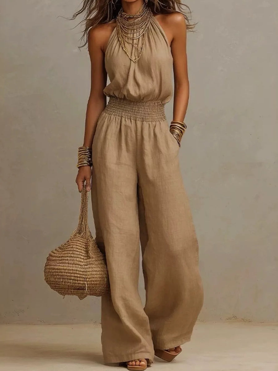 Burgundy relaxed jumpsuit with halter