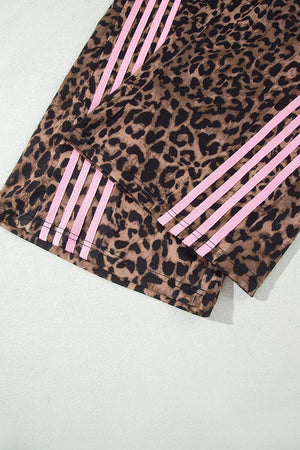 Leopard Print Striped Long Sleeve Top Pant Set option 10