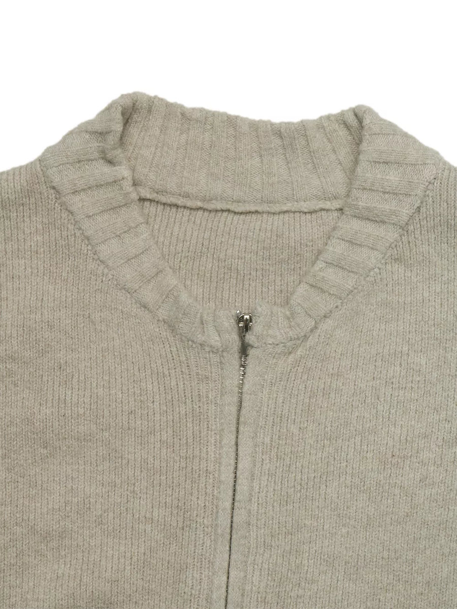 minimalist cardigan in Khaki with crew neck