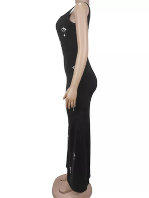 bodycon dress in Black with geometric and rhinestone