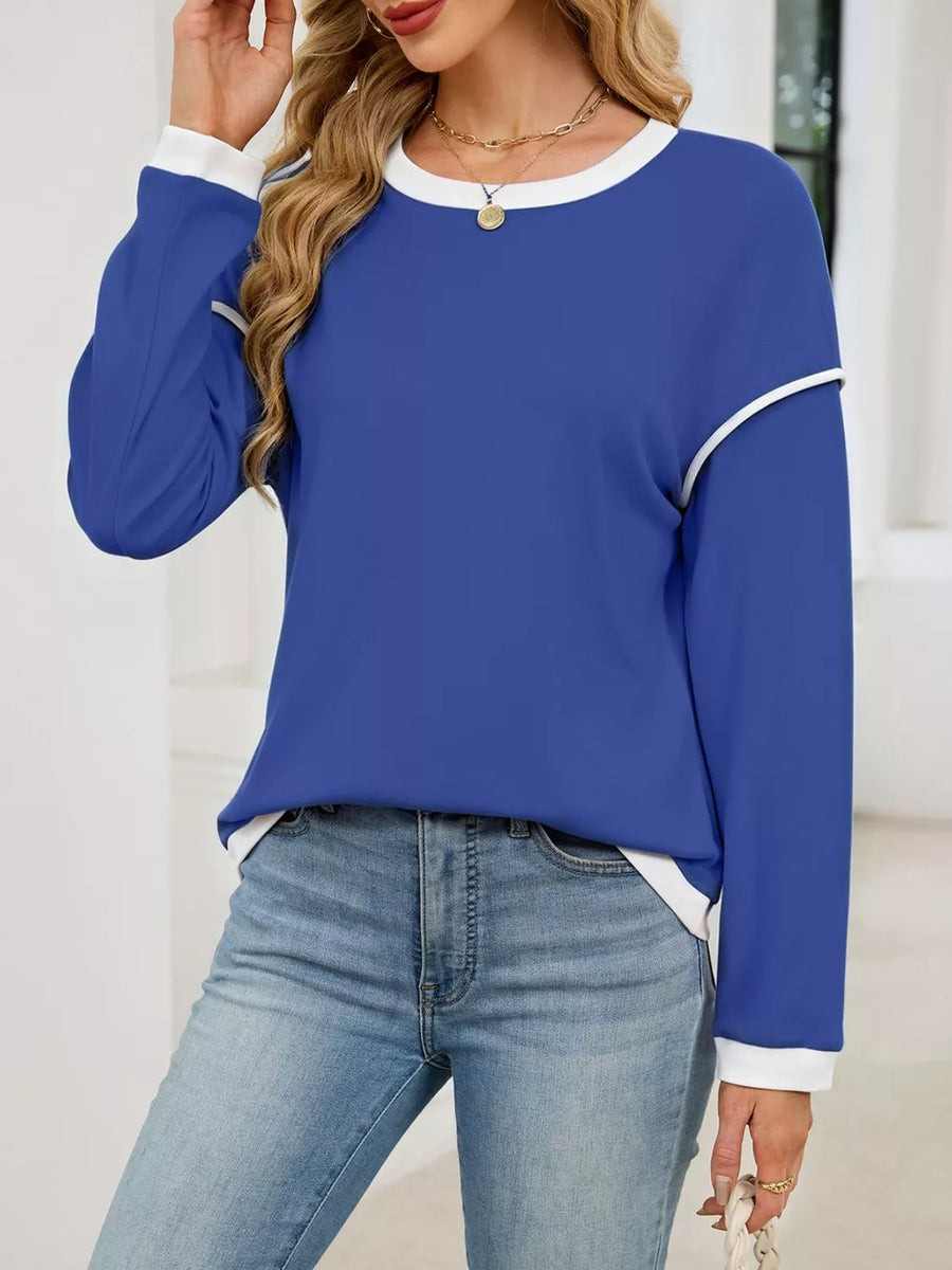 Black with Contrast Trim Long Sleeve Sweatshirt
