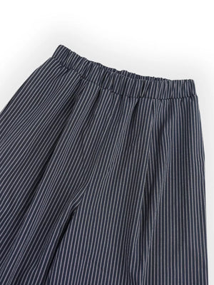 Blue striped wide-leg pants with elastic waistband