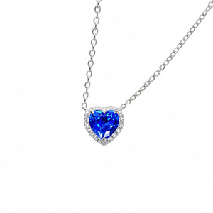 Heart-Shaped Pendant Necklace 925 Sterling Silver Zircon in royal blue with pendant
