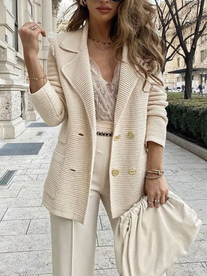 Apricot blazer featuring buttoned and ribbed