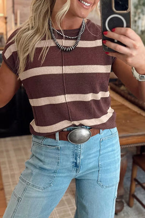 pullover sweater featuring striped in White with 55% acrylic, 45% cotton Care instructions: Machine wash cold texture