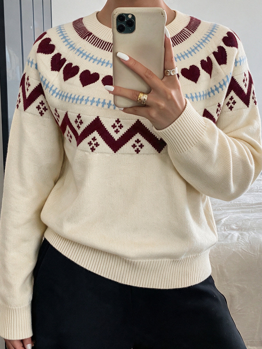 classic crewneck sweater in Apricot with crew neck