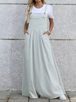 Grey with Pleated Detail Overall Dress in Grey