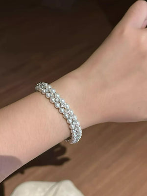 Pearl & Zircon Embellished Silver Bracelet in Silver with pearl embellishment