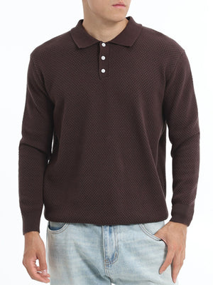 dark brown pullover sweater with geometric and collared