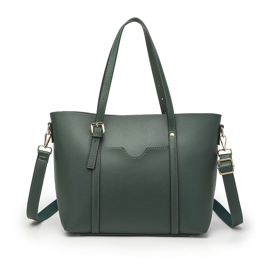 Medium PU Leather Tote Bag in forest green with top handles