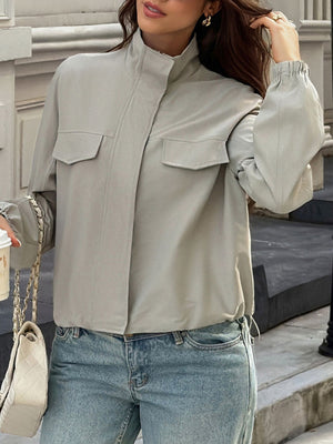 Gray windbreaker with cropped and zip-front