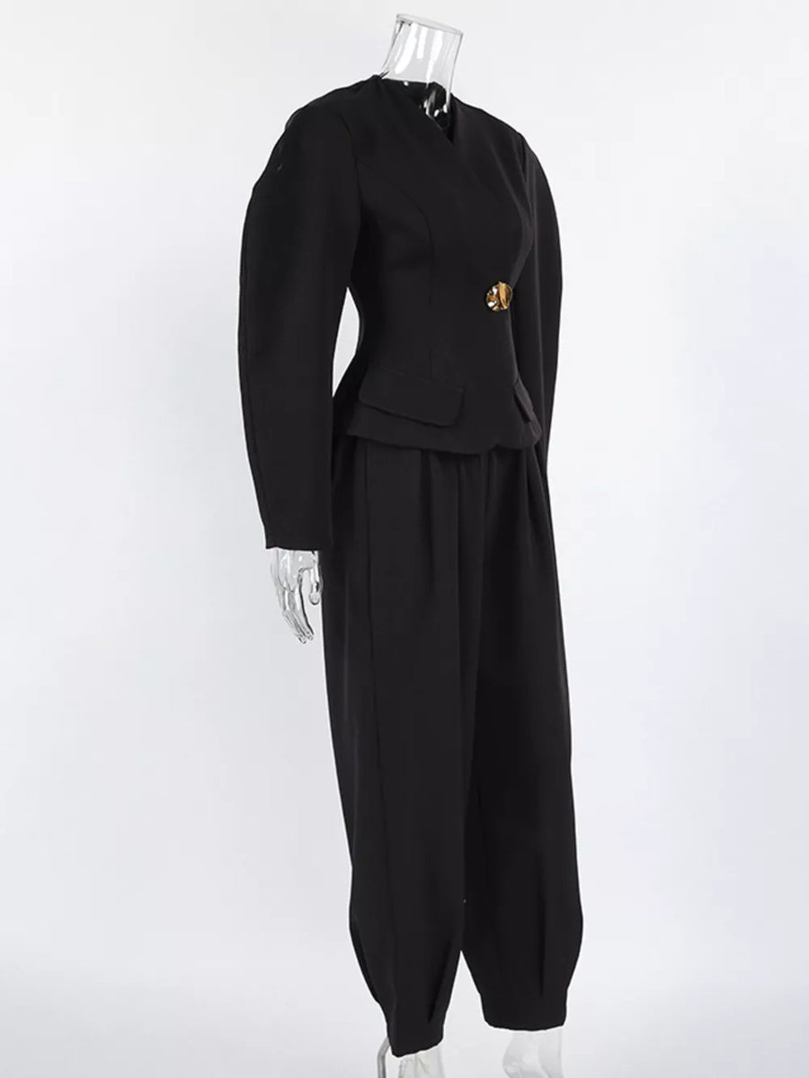 Puffy Sleeve Blazer And Wide-leg Pants Set option 9