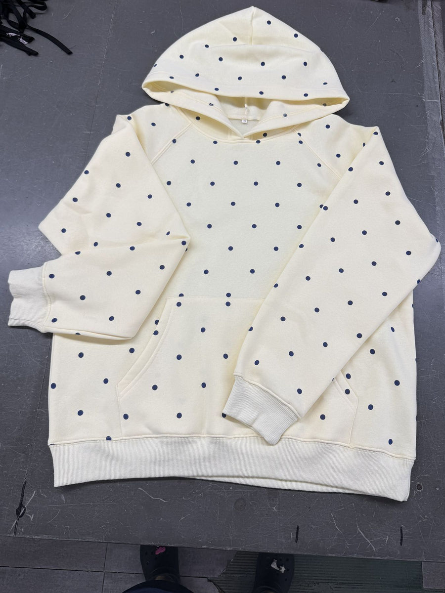 Polka Dot Kangaroo Pocket Hoodie in Yellow with pocketed