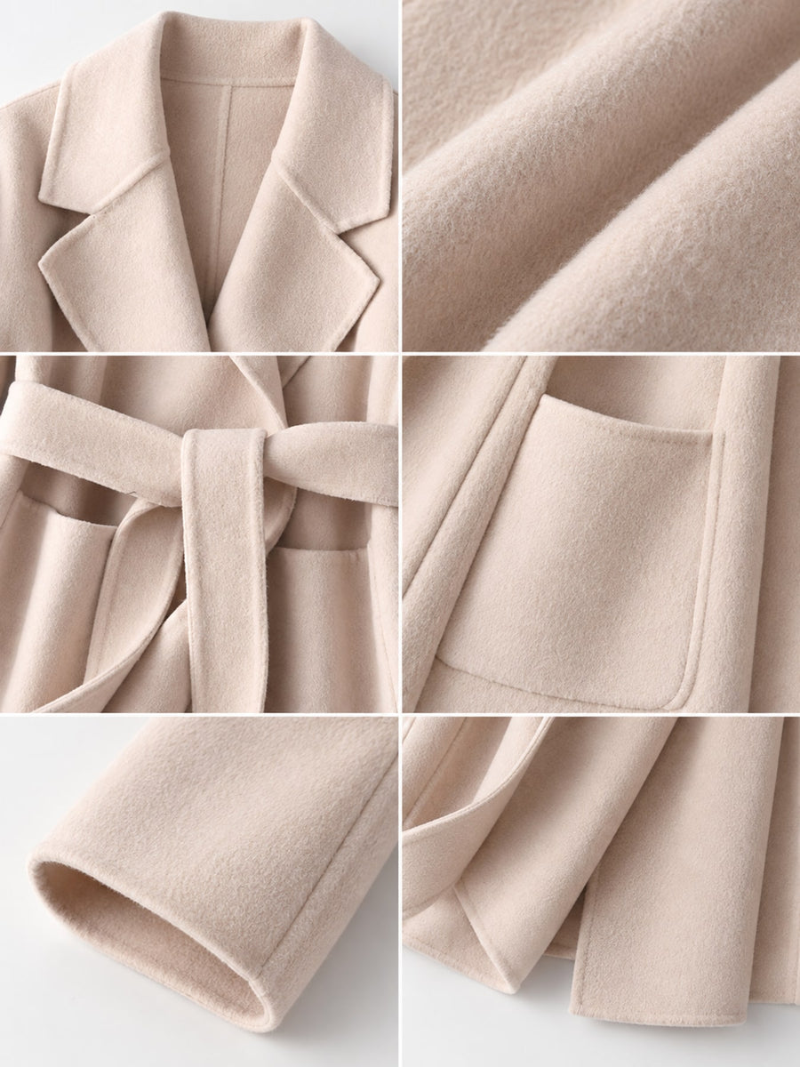 Double-Sided Wool Coat With Belt in black with pocketed