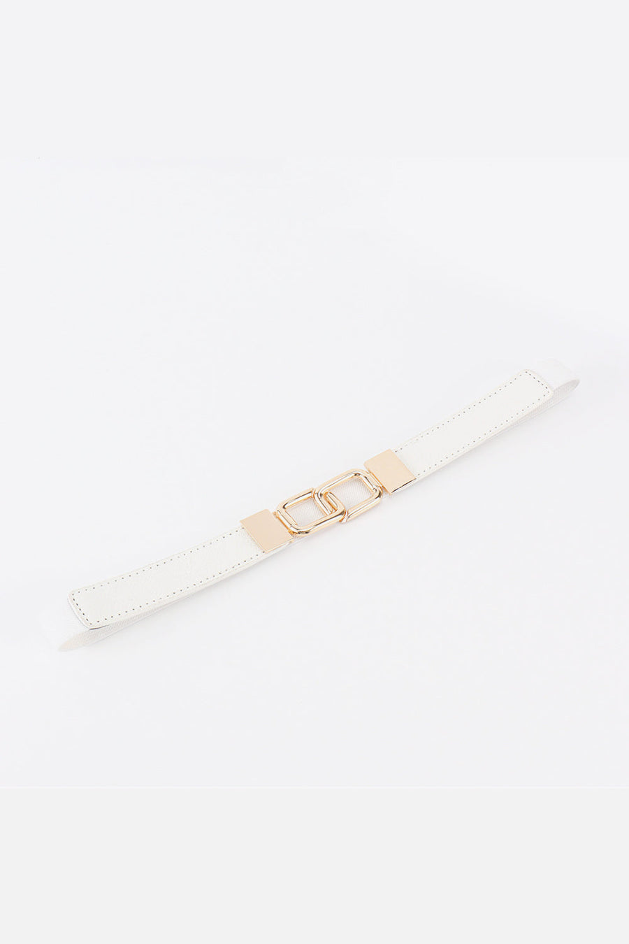 White belt with linked rectangle gold buckle