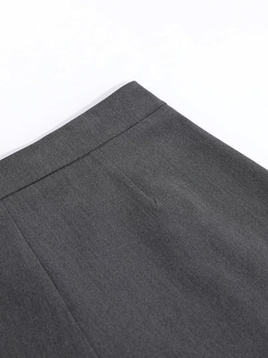 charcoal gray capris with capri and button